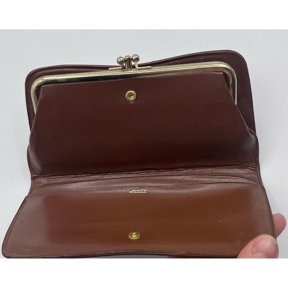 Vintage Amity‎ Brown Leather Woven Clutch Wallet Snap Kiss Lock Coin Purse USA - Picture 3 of 5